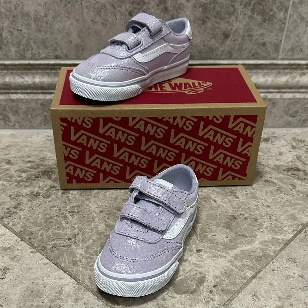 Vans Brooklyn Lifestyle Shoes Canvas NEW Kids Size 8 Purple Shimmer Velcro